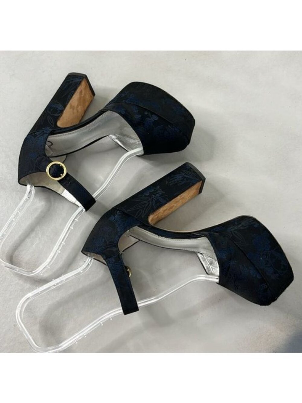 Alexa Chung Platform Mary Jane Heels Tapestry Cut Out Ankle Strap - Picture 7 of 9